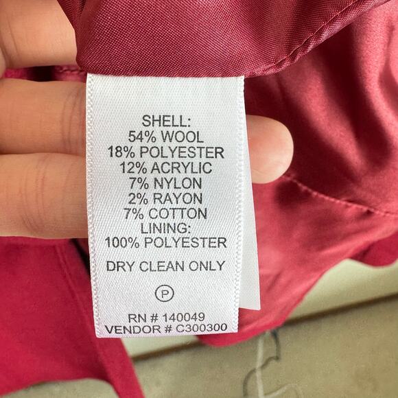 Chadwicks Red Collared Single Breasted Button Up Lined Wool Pea Coat Size M - Picture 5 of 5